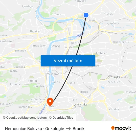 Nemocnice Bulovka - Onkologie to Braník map