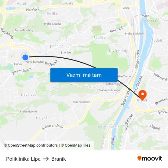 Poliklinika Lípa to Braník map