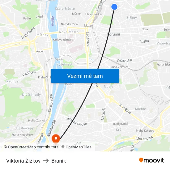 Viktoria Žižkov to Braník map
