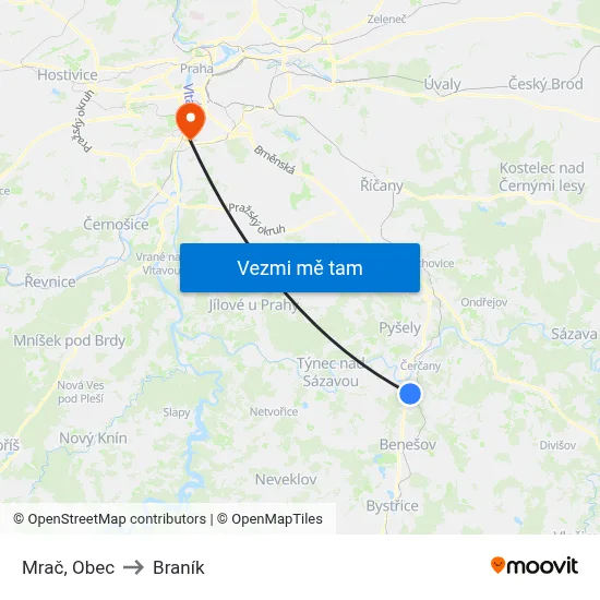 Mrač, Obec to Braník map