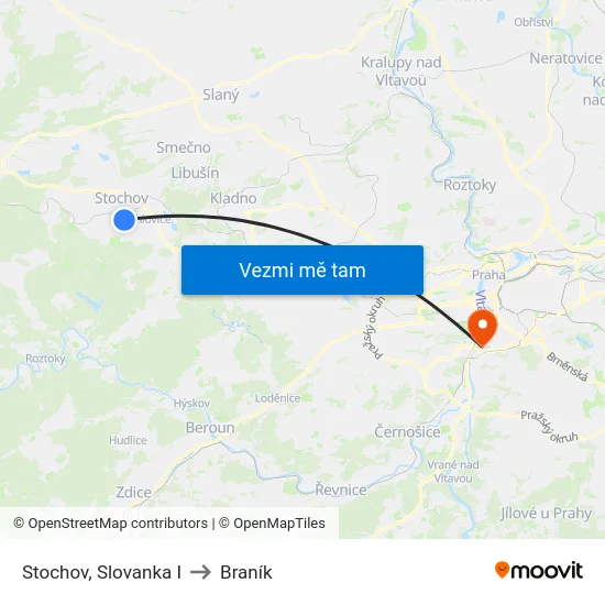 Stochov, Slovanka I to Braník map