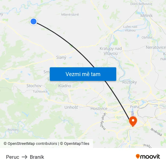 Peruc to Braník map