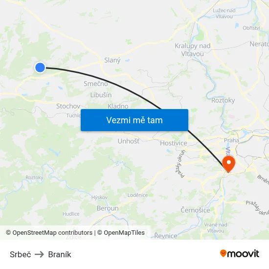 Srbeč to Braník map