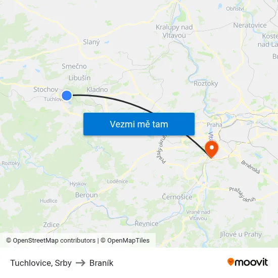 Tuchlovice, Srby to Braník map