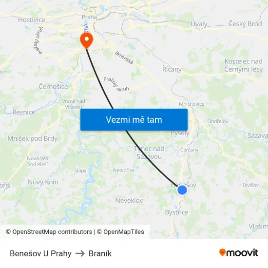 Benešov U Prahy to Braník map