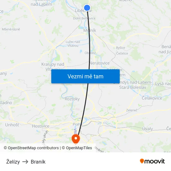 Želízy to Braník map