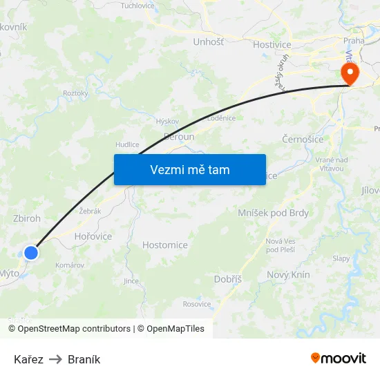 Kařez to Braník map