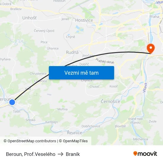 Beroun, Prof.Veselého to Braník map