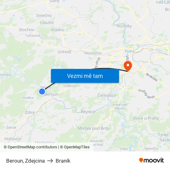 Beroun, Zdejcina to Braník map