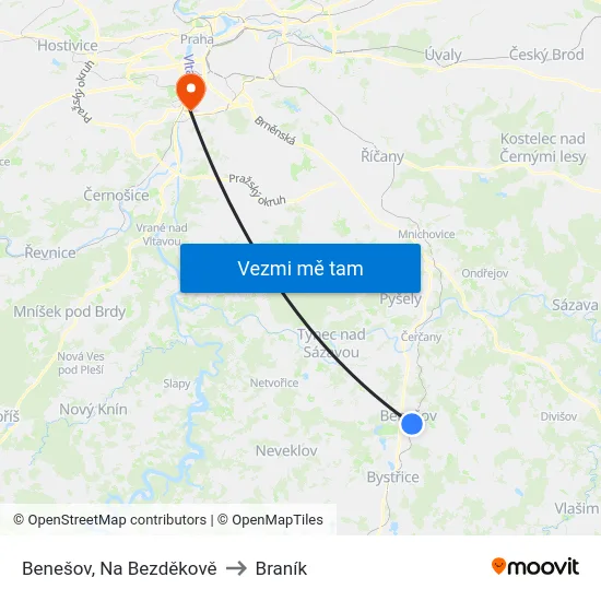 Benešov, Na Bezděkově to Braník map