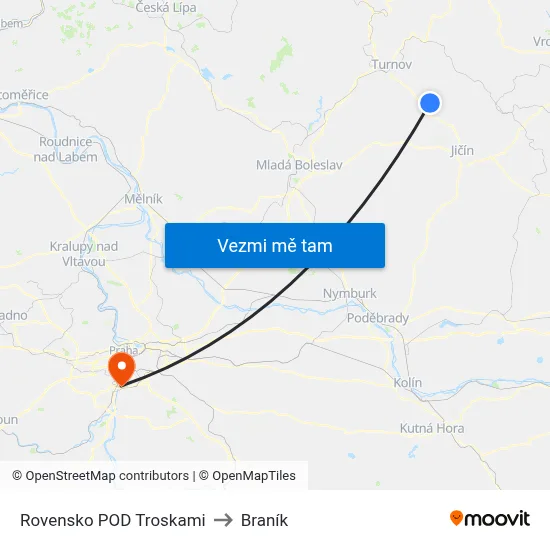 Rovensko POD Troskami to Braník map