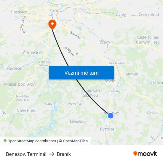 Benešov, Terminál to Braník map
