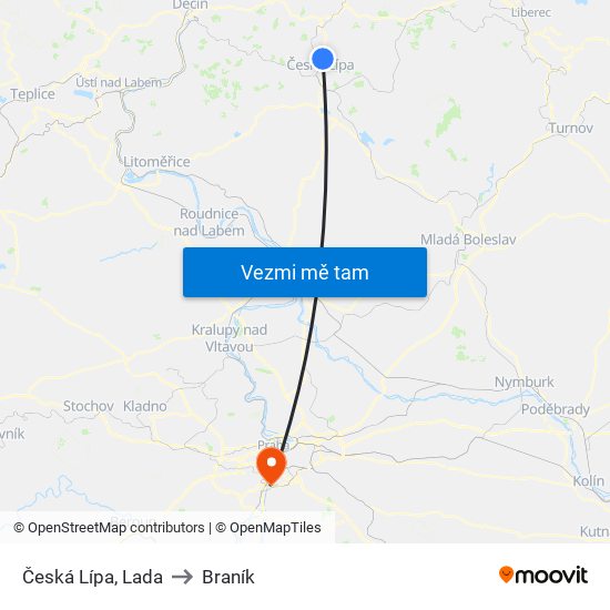 Česká Lípa, Lada to Braník map