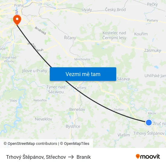 Trhový Štěpánov, Střechov to Braník map