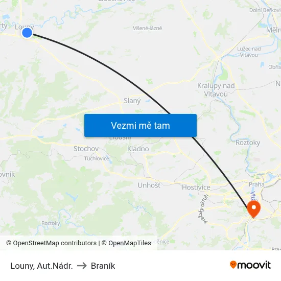 Louny, Aut.Nádr. to Braník map