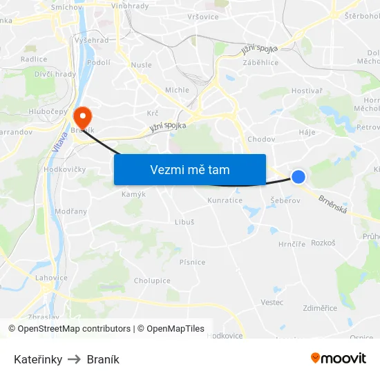 Kateřinky to Braník map