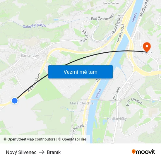 Nový Slivenec to Braník map