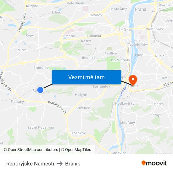 Řeporyjské Náměstí to Braník map