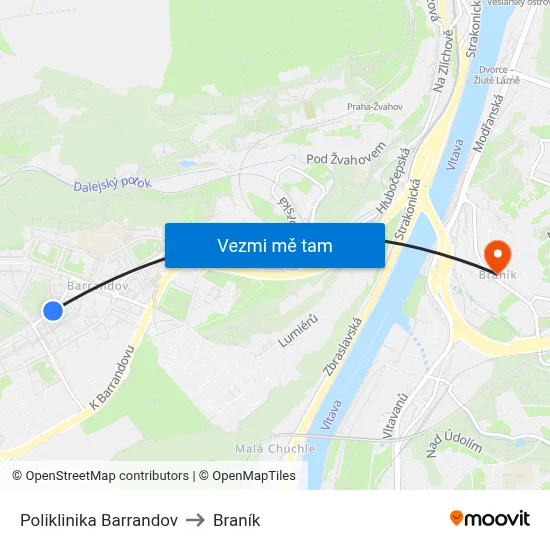 Poliklinika Barrandov to Braník map