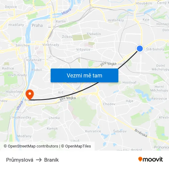 Průmyslová to Braník map