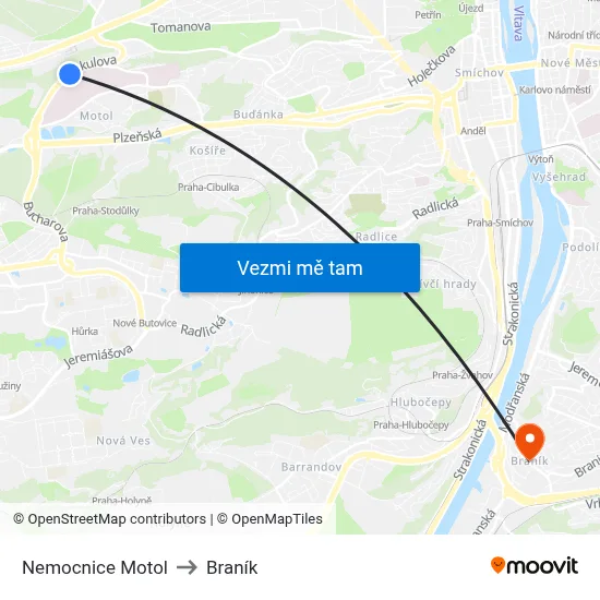 Nemocnice Motol to Braník map