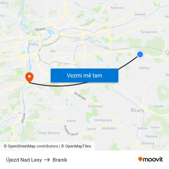 Újezd Nad Lesy to Braník map