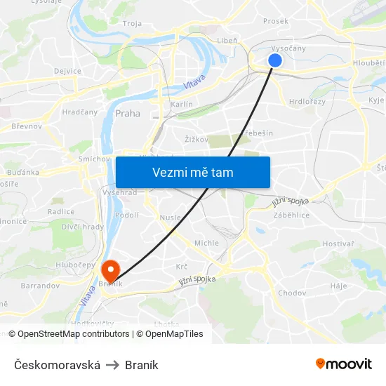 Českomoravská to Braník map