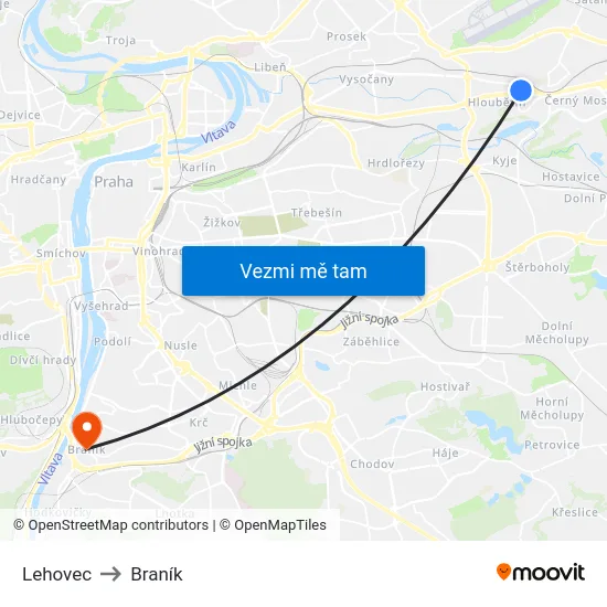 Lehovec to Braník map