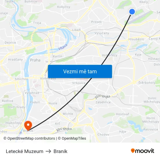Letecké Muzeum to Braník map