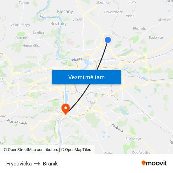 Fryčovická to Braník map