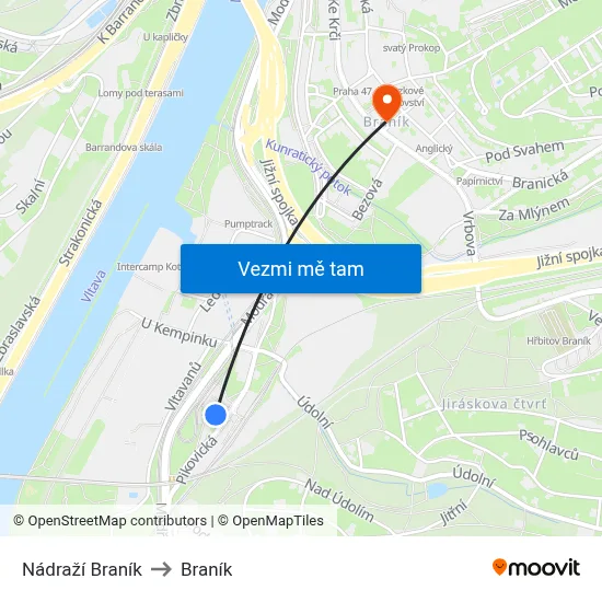 Nádraží Braník to Braník map