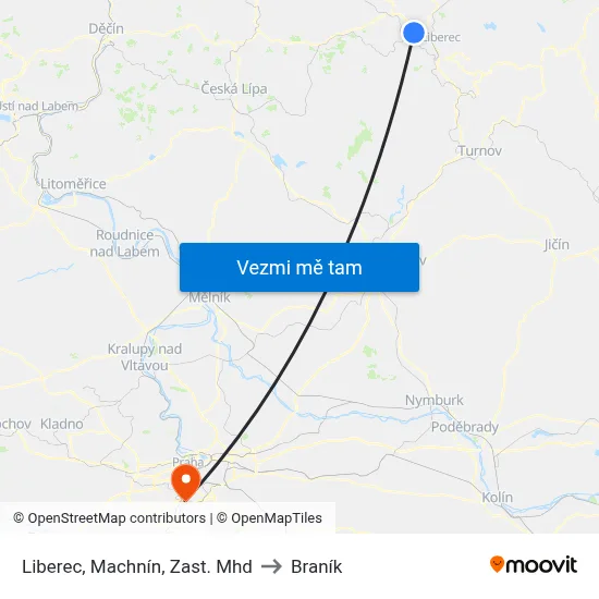 Liberec, Machnín, Zast. Mhd to Braník map