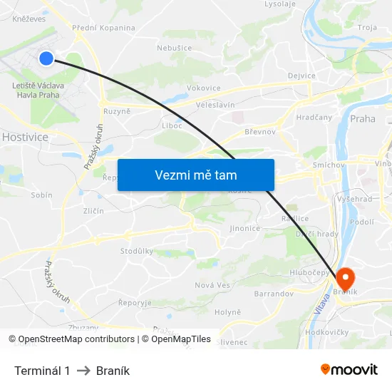 Terminál 1 to Braník map