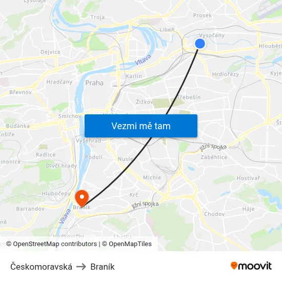 Českomoravská to Braník map