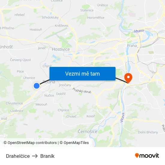 Drahelčice to Braník map
