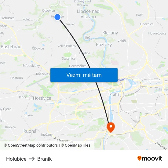 Holubice to Braník map
