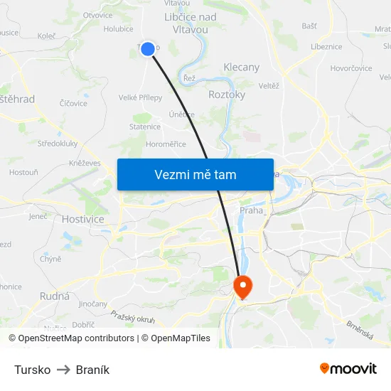 Tursko to Braník map
