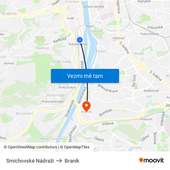Smíchovské Nádraží (C) to Braník map