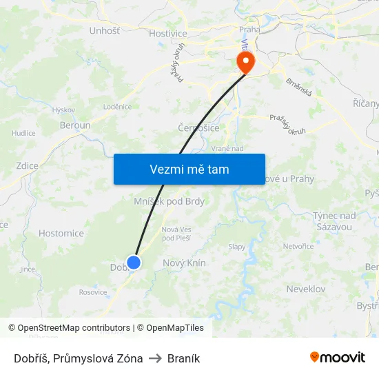 Dobříš, Průmyslová Zóna to Braník map