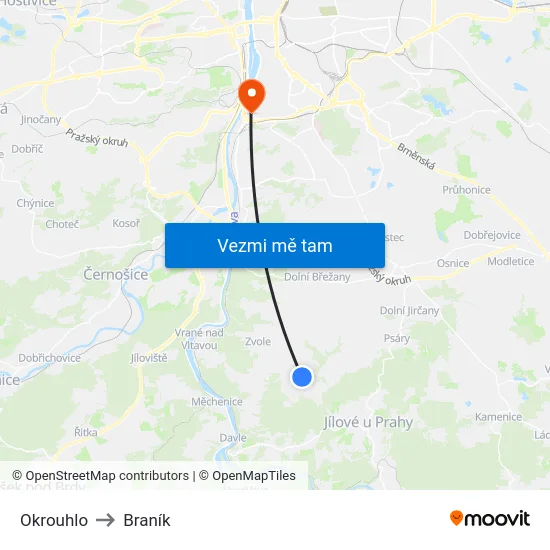 Okrouhlo to Braník map