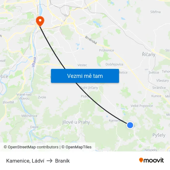 Kamenice, Ládví to Braník map