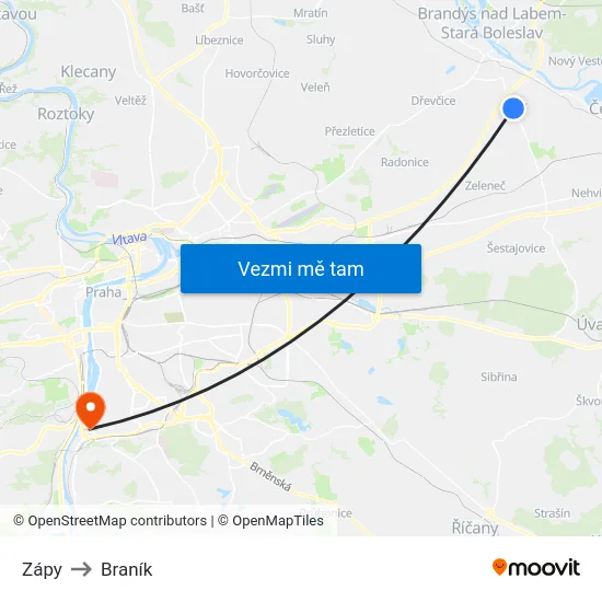 Zápy to Braník map