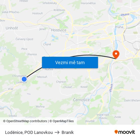 Loděnice, POD Lanovkou (A) to Braník map