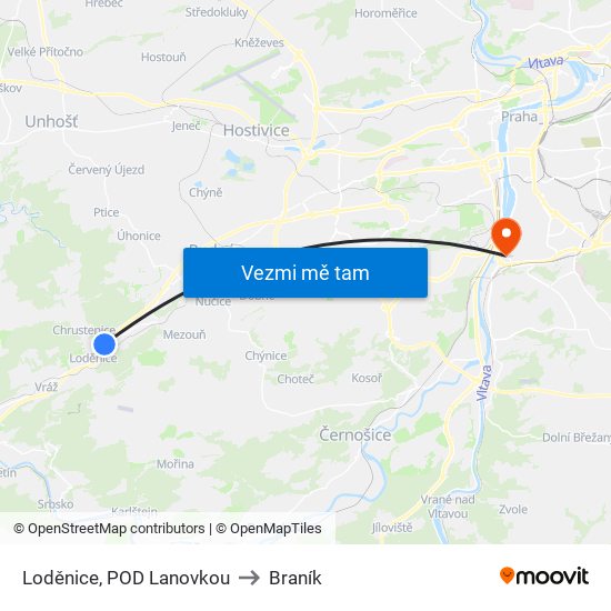 Loděnice, POD Lanovkou (B) to Braník map