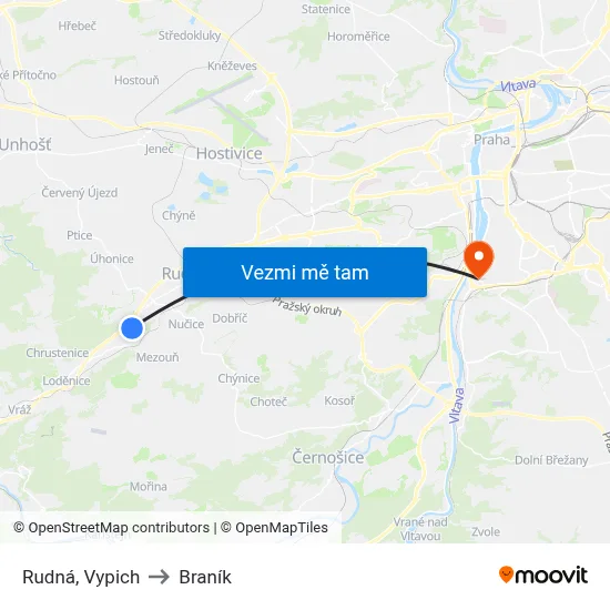 Rudná, Vypich to Braník map