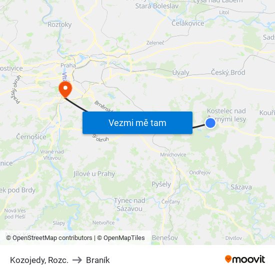 Kozojedy, Rozc. to Braník map