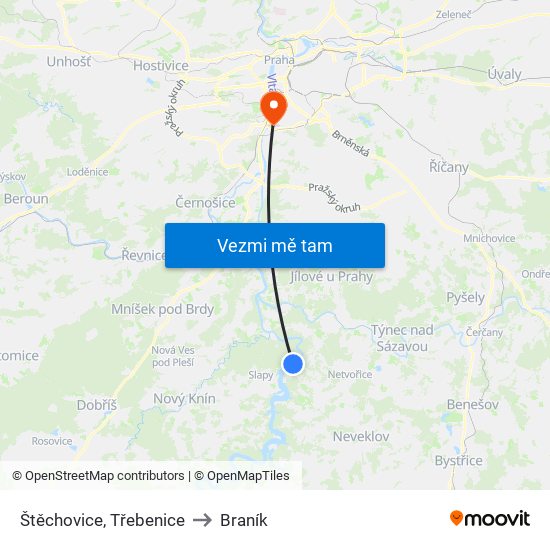 Štěchovice, Třebenice (A) to Braník map