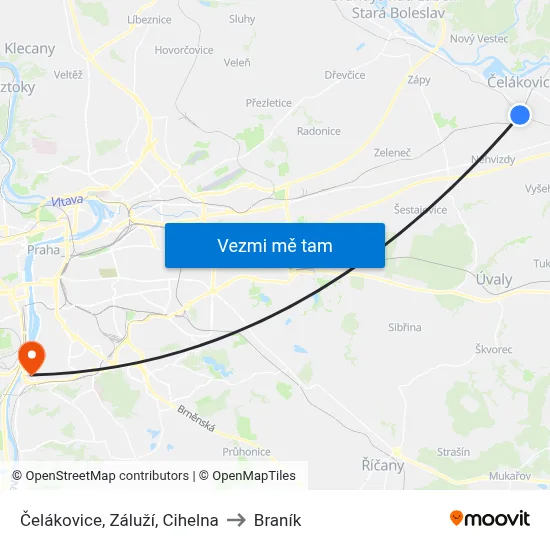 Čelákovice, Záluží, Cihelna to Braník map