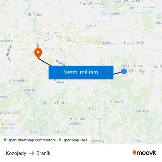 Kozojedy to Braník map