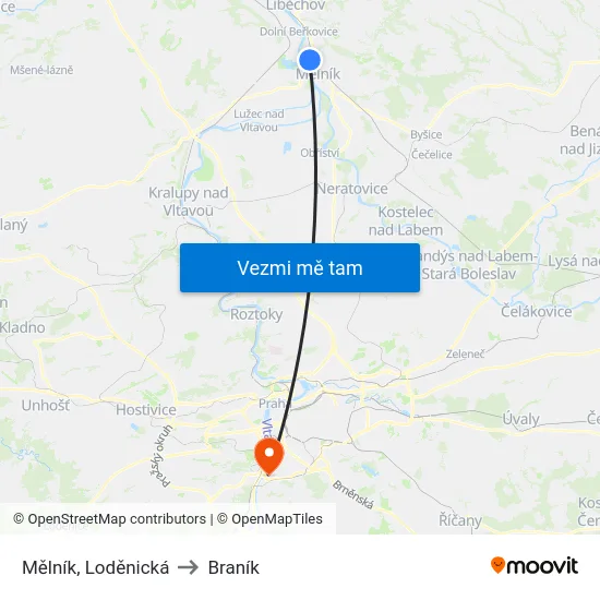 Mělník, Loděnická to Braník map